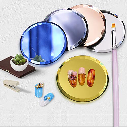 Luzen 5Pcs Round Glass Nail Art Palettes Mirror Gel Polish Mixing Tray