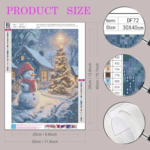 Christmas Tree Diamond Art Kit for Adults - 12x16 Inch Snowman & Tree
