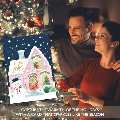 Gooji Vintage Pink House Christmas Card with Envelopes