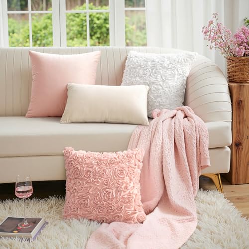 MIULEE Peach Pink Decorative Rose Pillow Cover 12x20 Inch