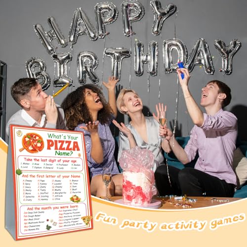 Pizza Name Game Card Set - 1 Sign & 30 Stickers | Guawubiang
