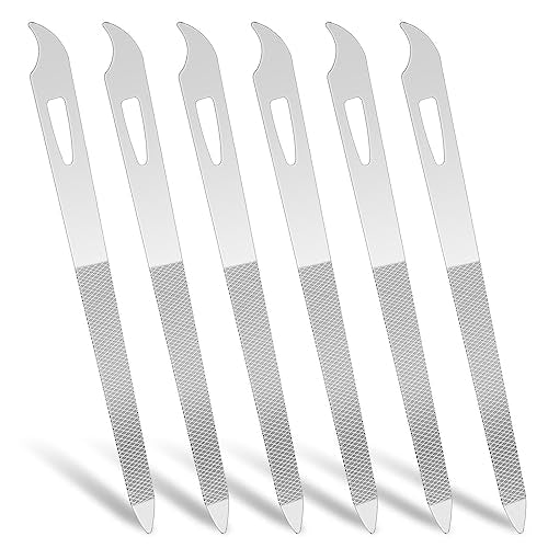Mozeat Lens Stainless Steel Nail File Set, 6-Piece Double Sided Metal Files with Cleaner Tip for Natural and Acrylic Nails