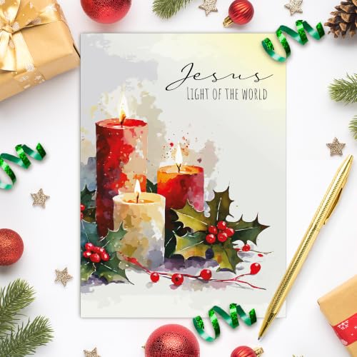 Religious Christmas Cards with Envelopes Pack of 20 Candlelight Holiday Greeting
