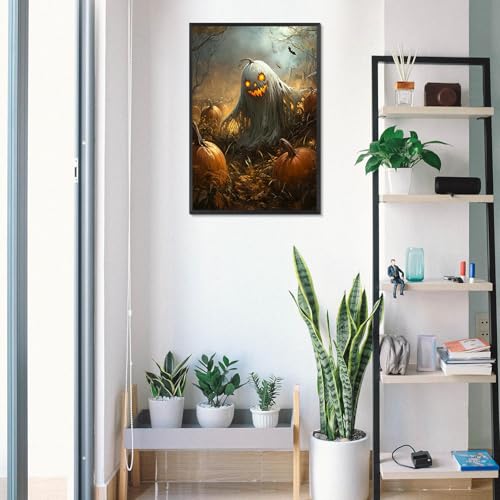 Vintage Halloween Wall Art - Ghost & Pumpkin Poster 12x16in