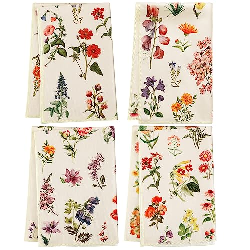 Preboun 4-Pack Vintage Flower Kitchen Towels - 16x24 Inch Absorbent Cotton