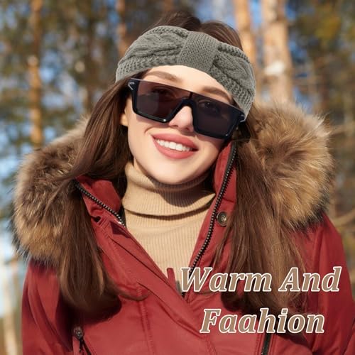 AMCAMI Fleece Lined Winter Headbands for Women 3 Pack Knit Ear Warmers