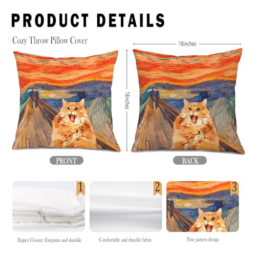 Funny Abstract Orange Cat Pillow Cover 18x18, Retro Modern Flannelette Case