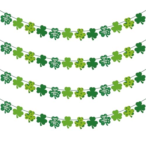 St. Patrick's Day Felt Shamrock Garland Banner - 4 Pack