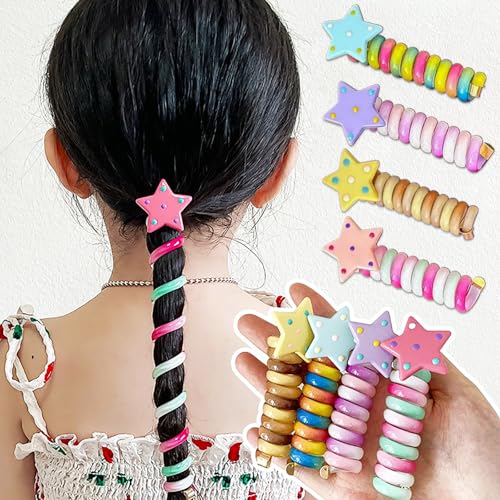 Spiral Hair Ties 4 Pcs Star Braided Telephone Cord Hair Scrunchies