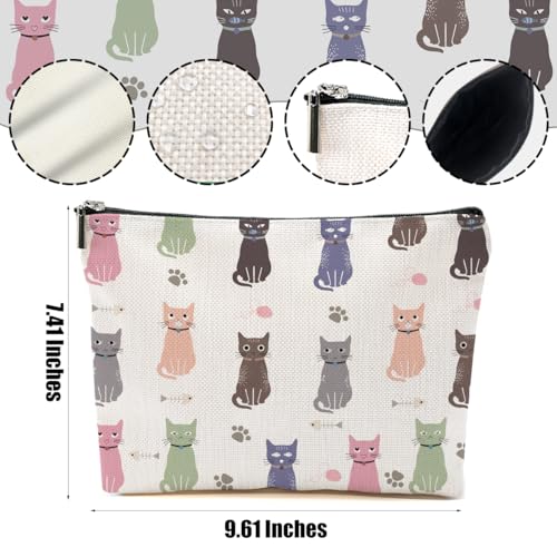 Cat Makeup Bag Linen Travel Cosmetic Pouch for Women and Cat Lovers