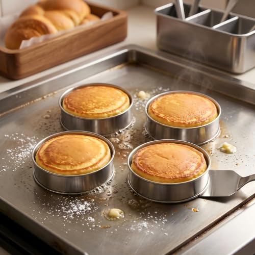 4-Inch Stainless Steel Crumpet Rings - Non-Stick English Muffin & Egg Molds