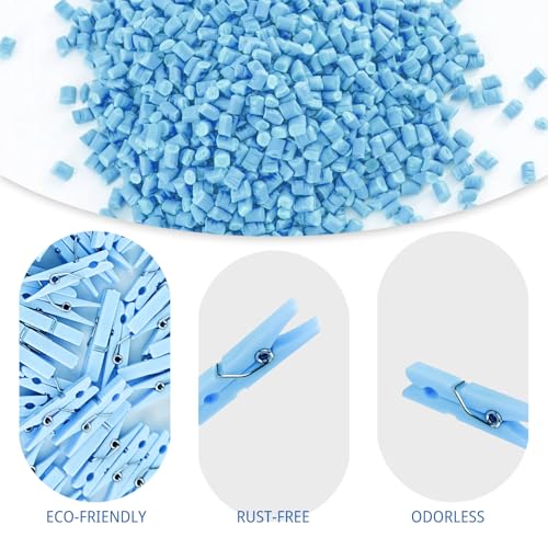 20 Mini Blue Clothespins - 1.32 Inch Plastic Clips for Crafts & Decor