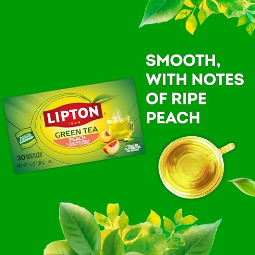 Lipton Peach Green Tea Bags - 20 Count, Unsweetened & Caffeinated
