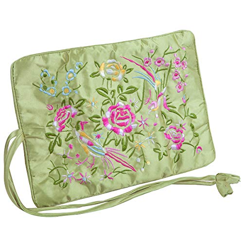 TUMBEELLUWA Embroidered Travel Jewelry Bag Organizer with Tie Closure