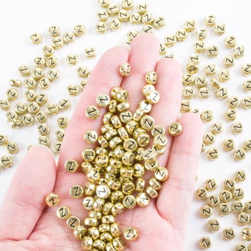 200pcs Gold Acrylic Letter Z Beads | 4x7mm for Bracelets & Jewelry