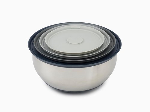 Joseph Joseph Prep&Store- Stainless Steel Mixing Nest Bowls with Lids, 8 piece Metal Bowl food Storage Set, Stainless Steel