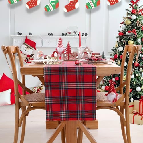 Red Buffalo Plaid Christmas Table Runner 13x84 Inch - 6 Pack