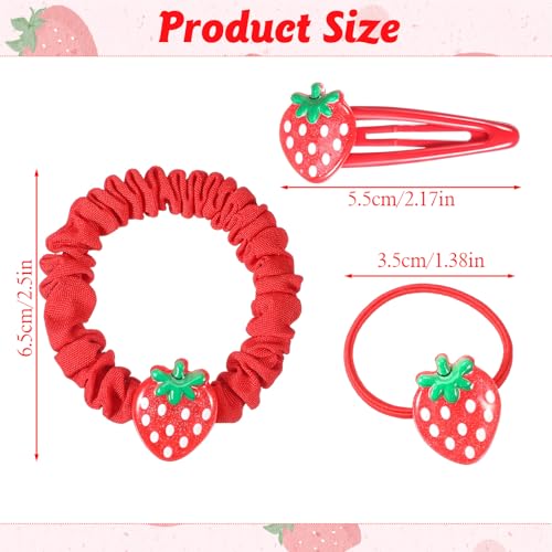 Strawberry Hair Clip and Hair Ties Set - 5PCS Cute Fruit Barrettes