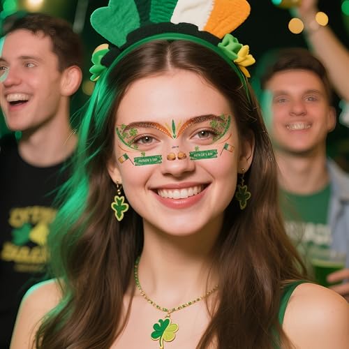 St. Patrick's Day Temporary Tattoos - 10 Sheets Waterproof Shamrock Face Stickers