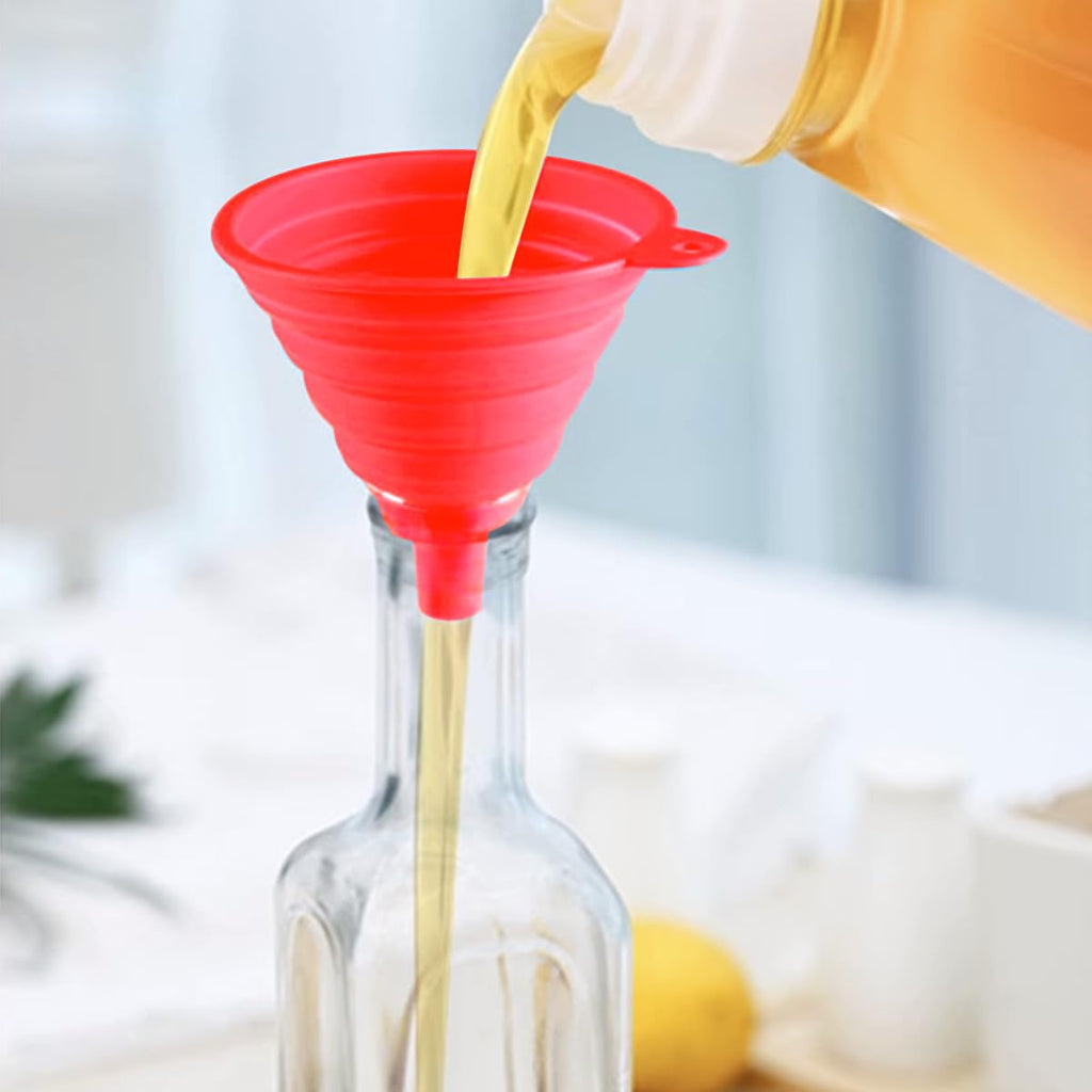Skiennix Kitchen Funnel Set - 4 Pack of Foldable Silicone Collapsible Funnels for Easy Liquid Transfer