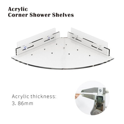 Acrylic Corner Shower Caddy Shelf 2 Pack - Wall Mounted Bathroom Shelves for Glass/Tile/Smooth Walls, Space Saving Storage Organizer for Shower, Kitchen, Bedroom & Toilet Corner
