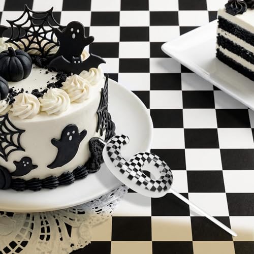 Checkered Number 6 Birthday Candle - White Cake Decoration