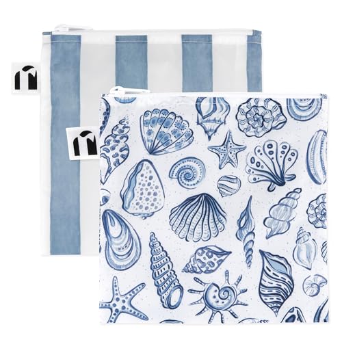 Bumkins Reusable Large Sandwich & Snack Bags - Nautical Stripe & Shells (2-Pk)