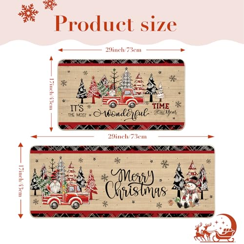 Christmas Kitchen Rugs Set of 2 Faux Wood Grain Runner Floor Mats - Holiday Decor