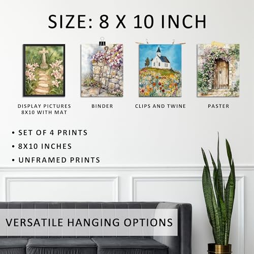 Religious Christian Wildflower Wall Art Prints Set of 4, 8x10