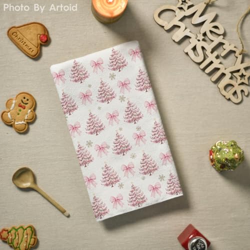 Pink Porcelain Christmas Kitchen Towels Set of 4 18x26 Inches - Artoid Mode