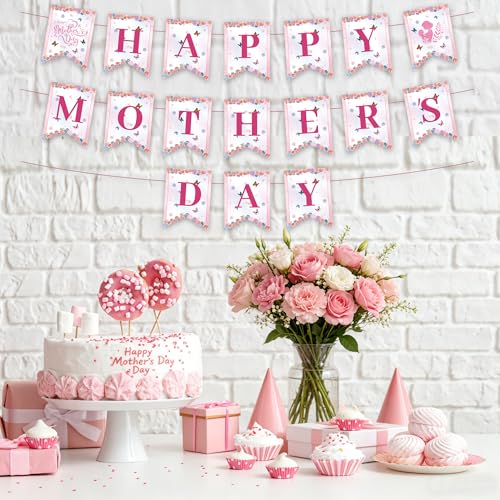 Happy Mother's Day Pink Floral Banner - 10ft Decorative Garland