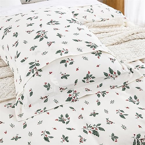 Christmas Holiday Cotton Pillow Shams Set - Farmhouse Holly Berries Pattern 20x26 Inches, Pack of 2 - Pattern 21#