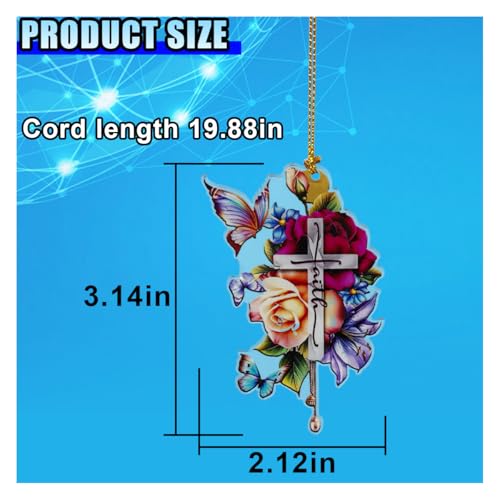 Jesus Cross Flower Rear View Mirror Pendant - Acrylic Car Charm