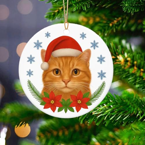 Ziyutam Ceramic Cat Christmas Ornament Funny Holiday Tree Hanging Decor