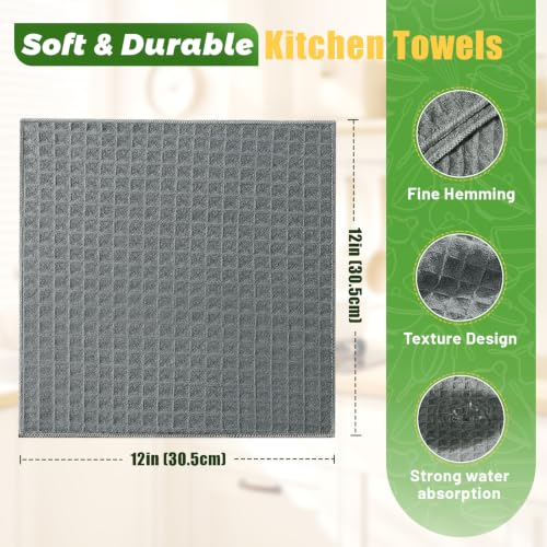 JOVANJA Dark Gray Cotton Waffle Weave Kitchen Towels 6-Pack, 12x12