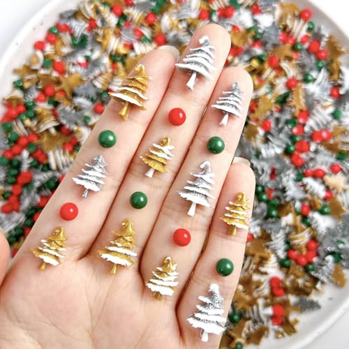 100Pcs Christmas Nail Charms 3D Resin Holiday Gems & Rhinestones