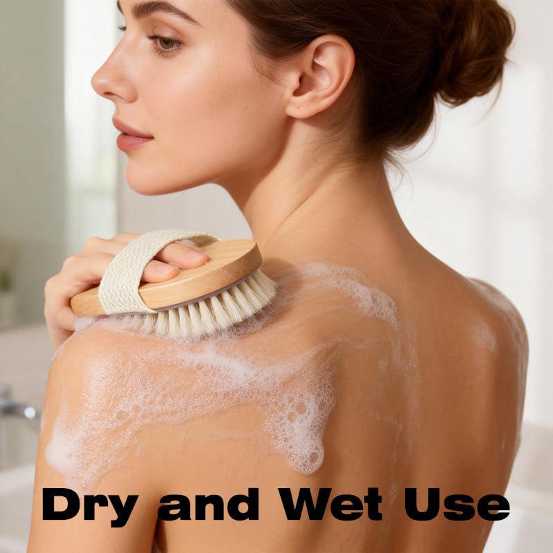 Exfoliating Dry Body Brush with Bamboo Handle & Massage Nodes
