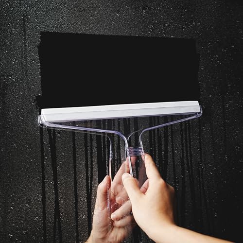 NewTalent 2-Piece Shower Squeegee Set, Clear & White Glass Cleaning Tool