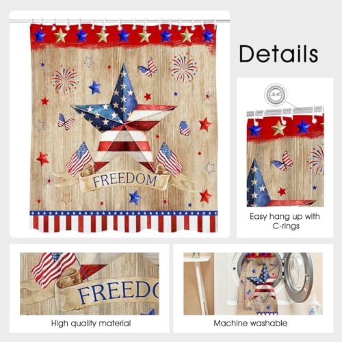 Mocsicka 4th of July Shower Curtain - Patriotic Bathroom Decor, 71x71 inch