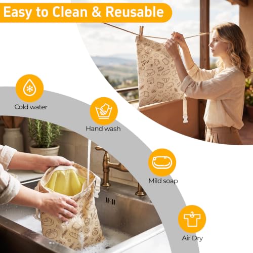 Noctivela Beeswax Bread Bags - Reusable Sourdough & Baguette Storage, 2 Pack, 13x17 Inches