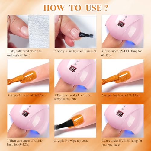 MTSSII Reflective Gel Polish Set Glitter Nail Kit with Base and Top Coat