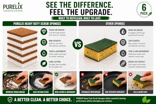 Heavy Duty Non-Scratch Kitchen Sponges - 6 Pack for Tough Cleaning