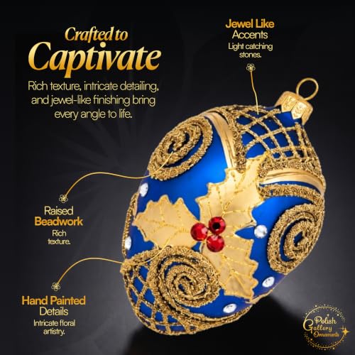 Sapphire Gloss Faberge Egg Hand Blown Glass Christmas Ornament - 5 Inch