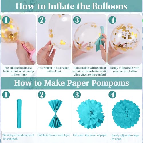 Teal and Gold Birthday Party Decoration Kit with Banner, Balloons, and Fringe