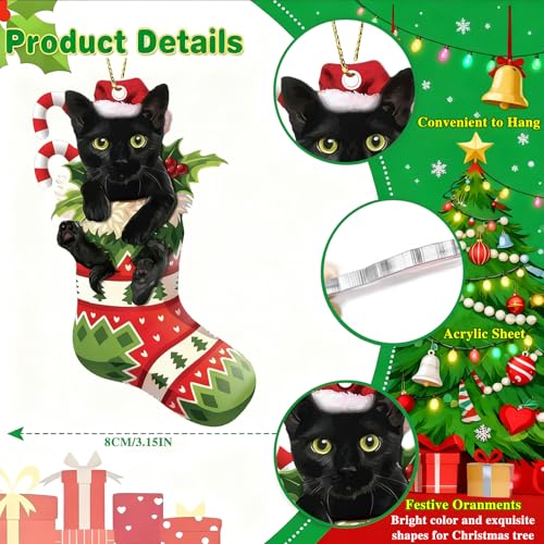 Black Cat Christmas Ornament 2025 – 2D Acrylic Hanging Holiday Decor