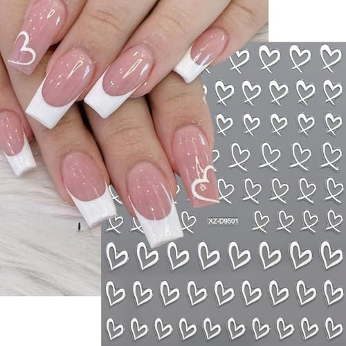 Valentine Heart Nail Stickers 3D Self-Adhesive Decals 8 Sheets
