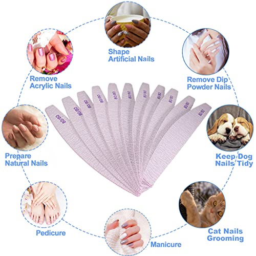 AhaTopia 80/80 Grit Nail Files 10-Pack - Heavy-Duty Emery Boards for Acrylic & Gel Nails