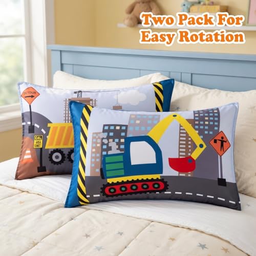Everyday Kids 2-Pack Standard Pillowcases - Construction Theme Soft Microfiber