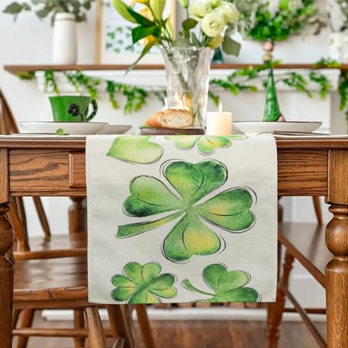 St. Patrick's Day Shamrock Table Runner, 13x72 Inch for Indoor/Outdoor Use