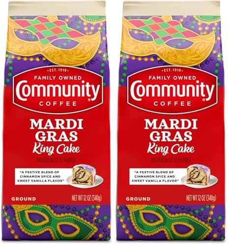 Community Coffee Mardi Gras King Cake Flavored Ground Coffee, 12 oz (Pack of 2)